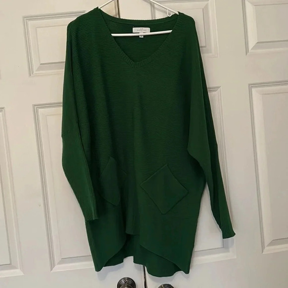 New directions oversized sweater size large green long v-neck - Picture 1 of 6